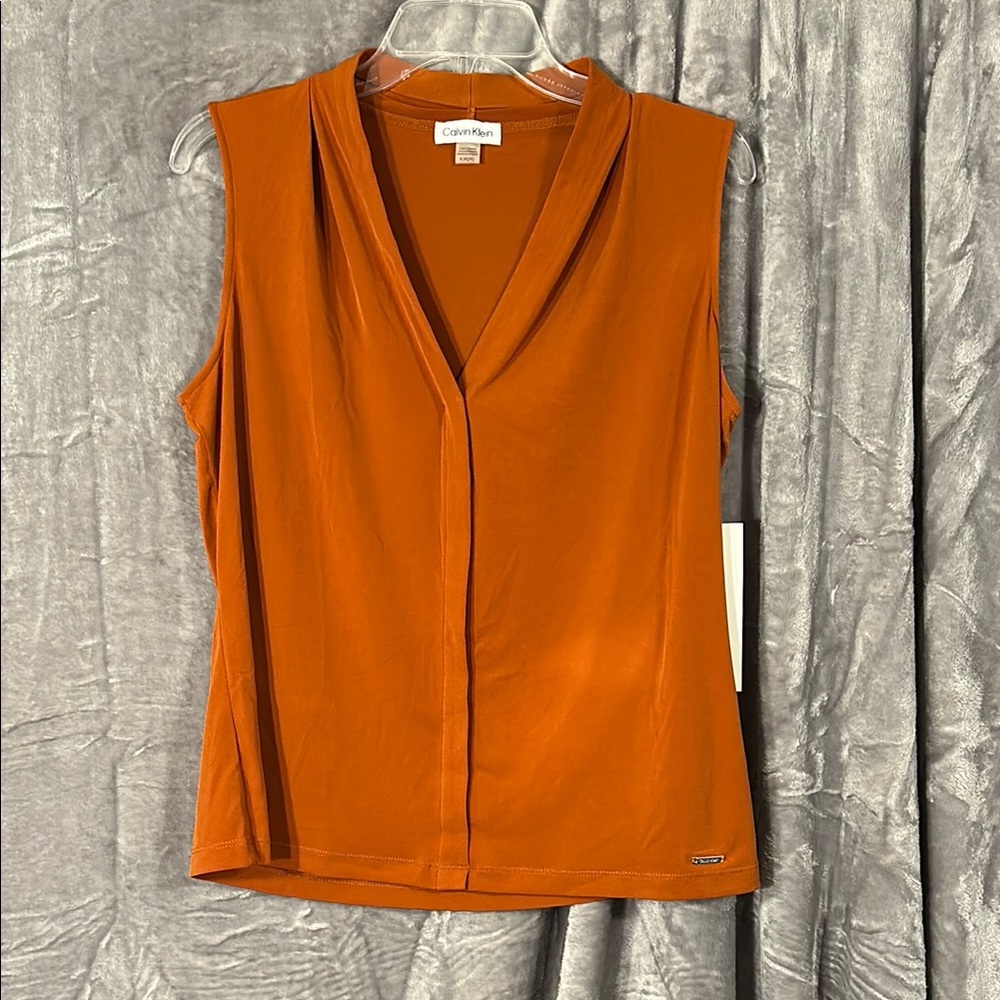 Calvin Klein Women's Orange Sleeveless V-neck Top
